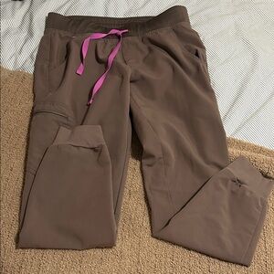 Figs Brown Joggers with Pink Drawstring